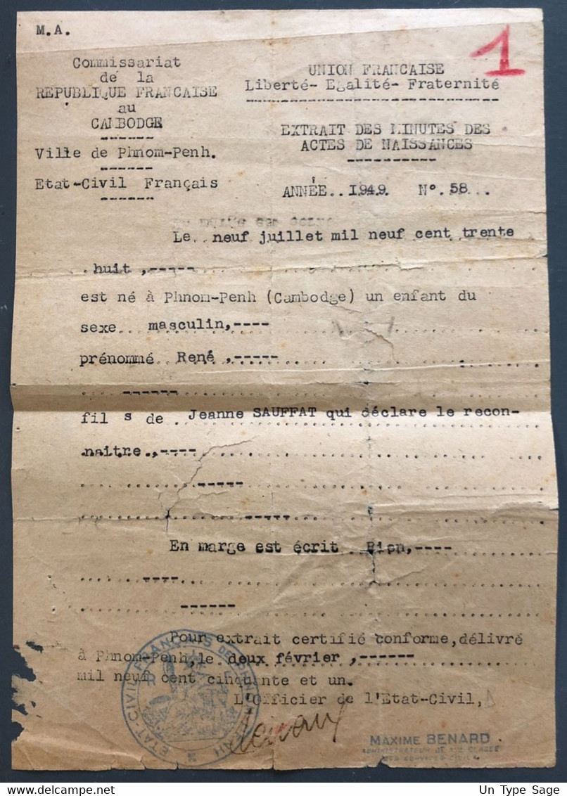 Indochine Fiscaux + Taxe De La Ville De Phnom Penh Sur Document Officiel 1949 - (B2529) - Lettres & Documents