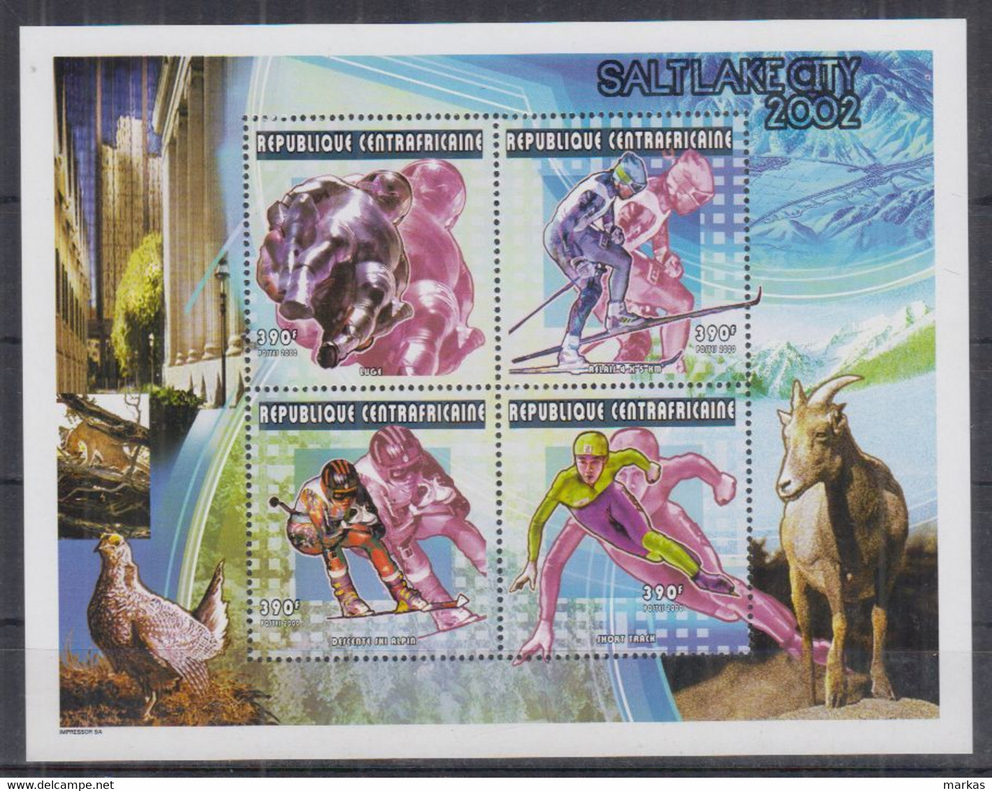 C12. Central African Republic MNH 2000 Sport - Winter Olympic Games 2002 - Salt Lake City, USA - Invierno 2002: Salt Lake City - Paralympic