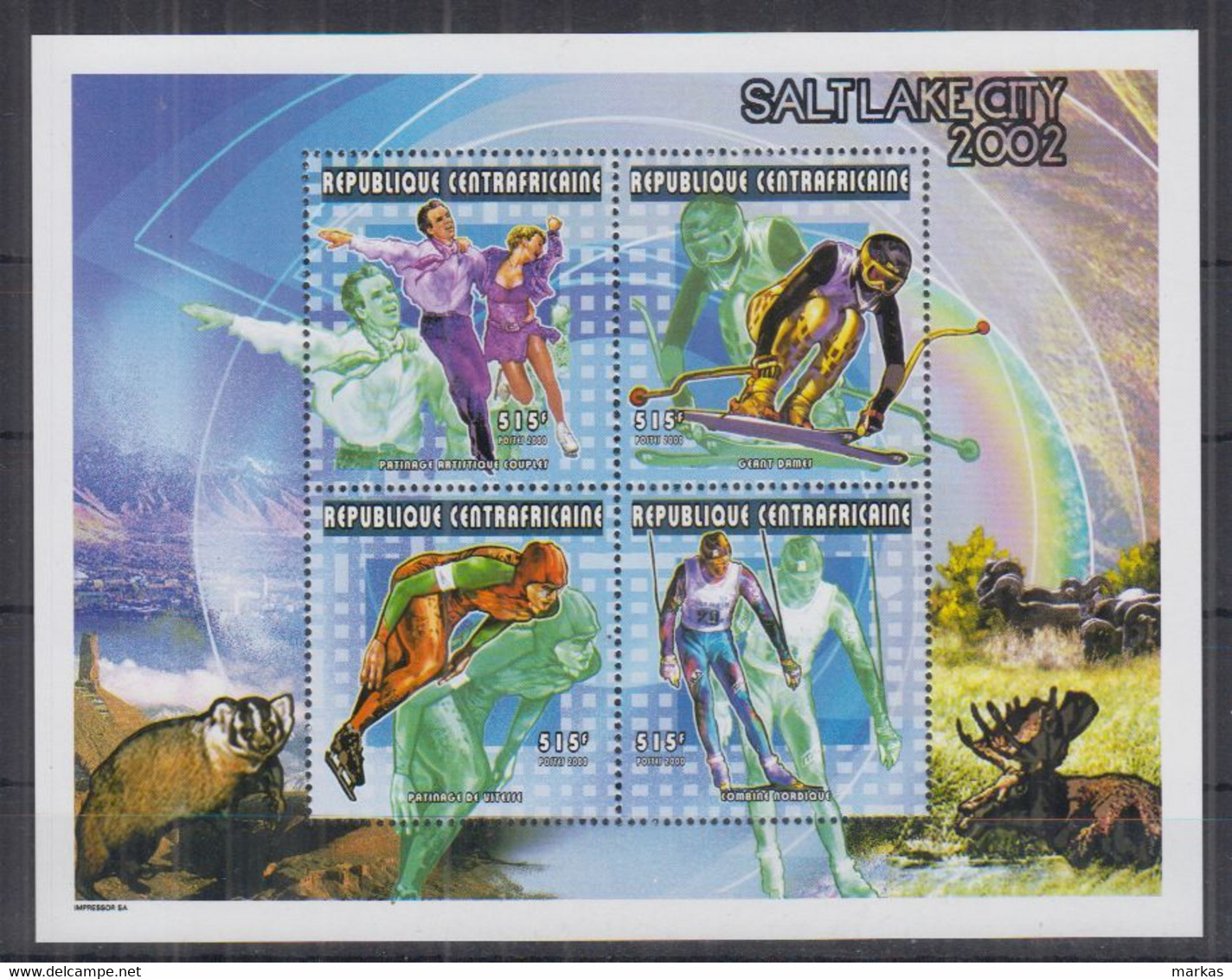 C12. Central African Republic MNH 2000 Sport - Winter Olympic Games 2002 - Salt Lake City, USA - Winter 2002: Salt Lake City - Paralympics