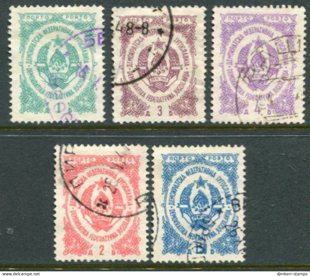 YUGOSLAVIA 1945 Arms With Coloured Numerals  Used.  Michel Porto 84-88 - Timbres-taxe