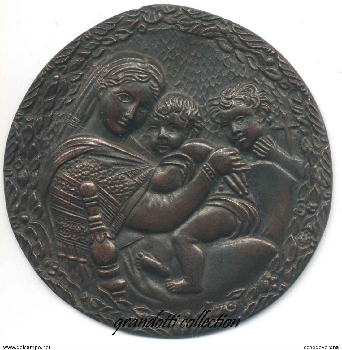 MADONNA DELLA SEGGIOLA RAFFAELLO SANZIO PLACCA OTTOCENTESCA BRONZO - Royaux/De Noblesse