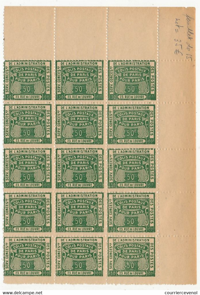 Bloc 15 Timbres 50c COLIS POSTAUX De PARIS Pour PARIS - N° 5I Spink Maury - Ungebraucht