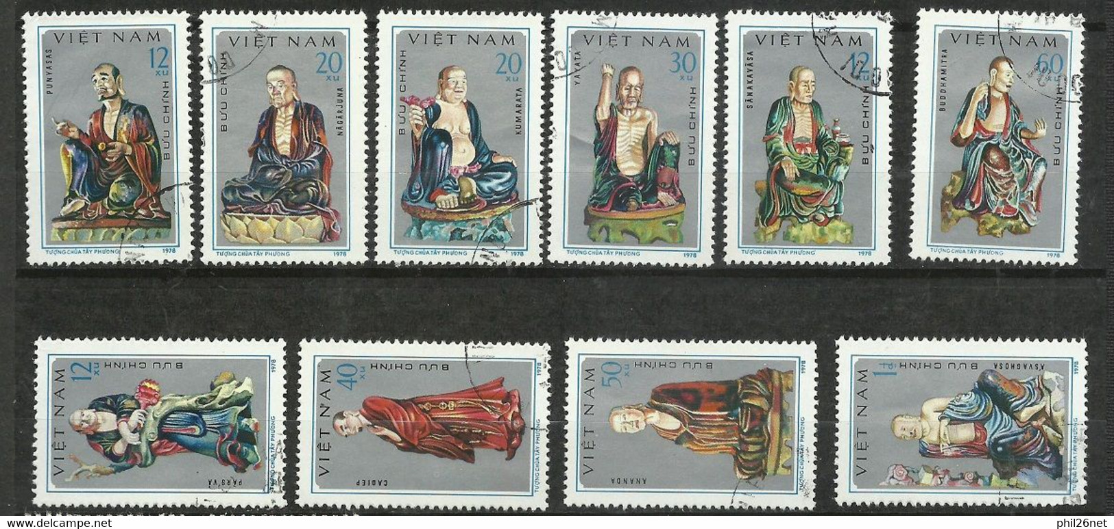 Vietnam   Série Complète   N°  118 à 127 Sculptures Pagode Tay Phuong    Oblitérés  B/TB   Voir Scans     Soldé ! ! ! - Bouddhisme