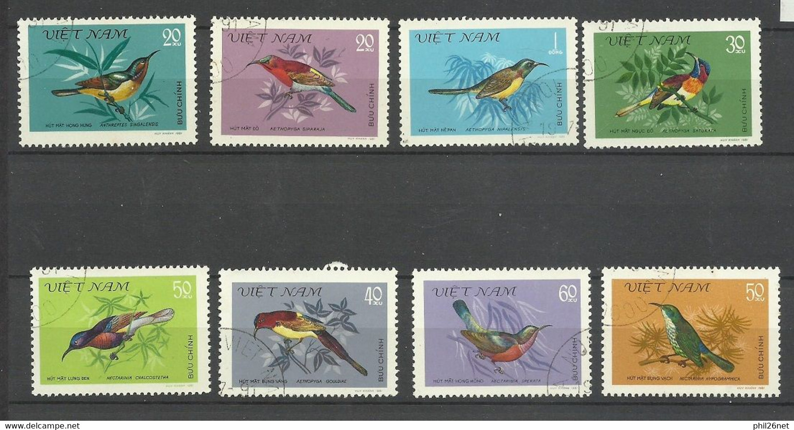 Vietnam   Série Complète   N°  289 à 296    Oiseaux Suceurs De Nectar  Oblitérés  B/TB   Voir Scans     Soldé ! ! ! - Colecciones & Series