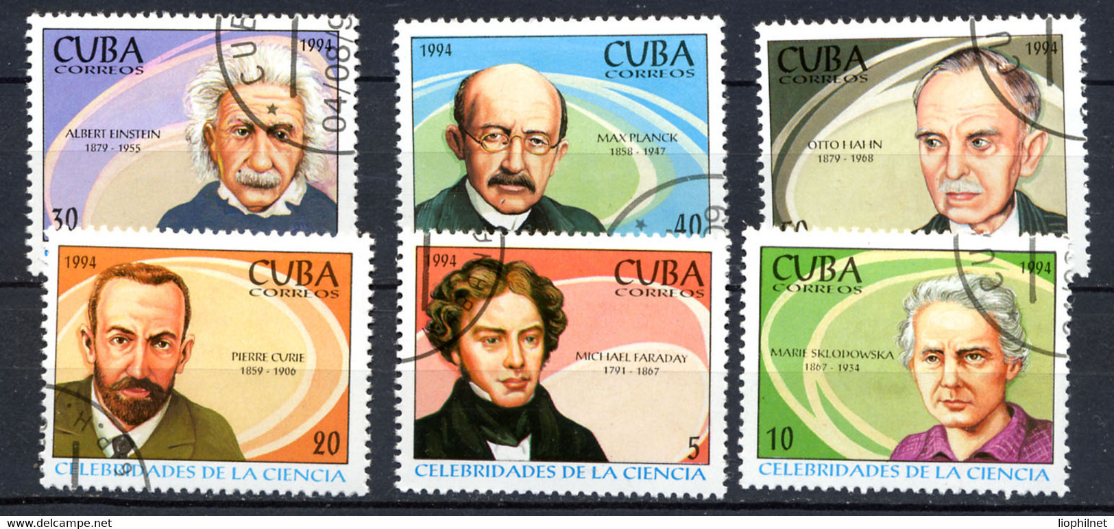 CUBA 1994, Yv. 3379/84,  Célébrités, Einstein, P Et M. Curie, Faraday... 6 Valeurs Oblitérés / Used. R708 - Oblitérés