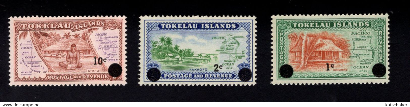 1651794287  1967 SCOTT 9 - 11  POSTFRIS (XX) MINT NEVER HINGED  - 1 - 3 SURCHARGED WITH NEW VALUE - Tokelau