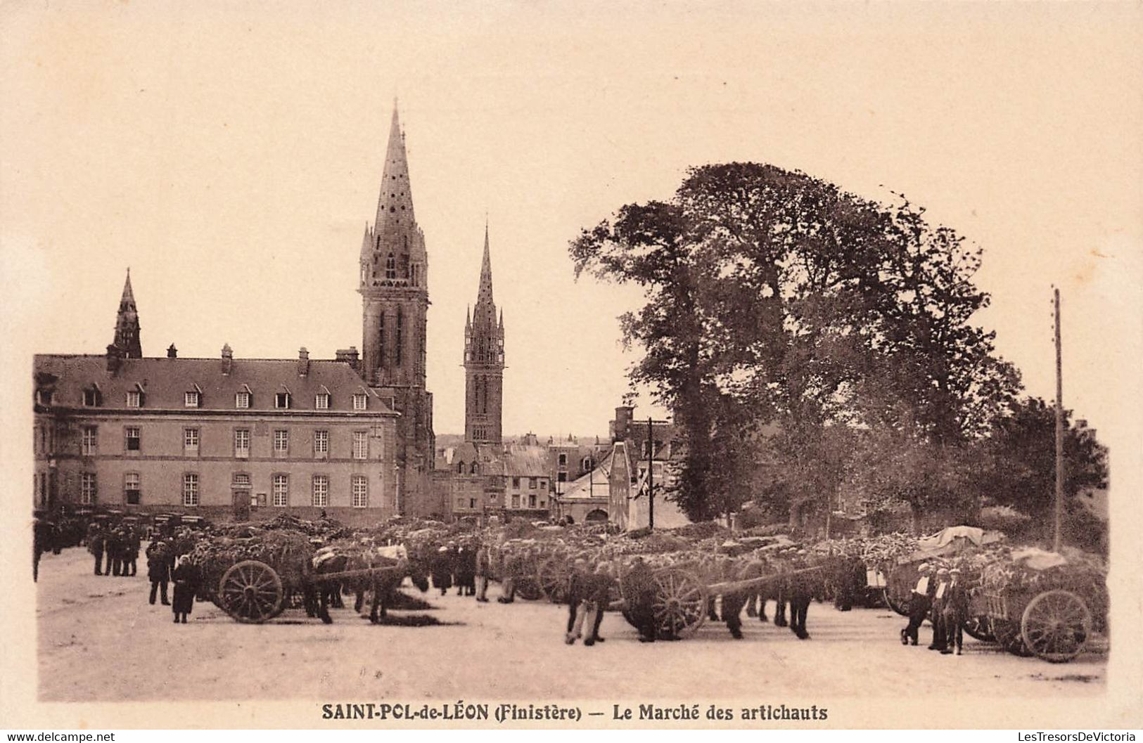 CPA Saint Pol De Leon - Le Marché Des Artichauts - Tres Animé - Markets