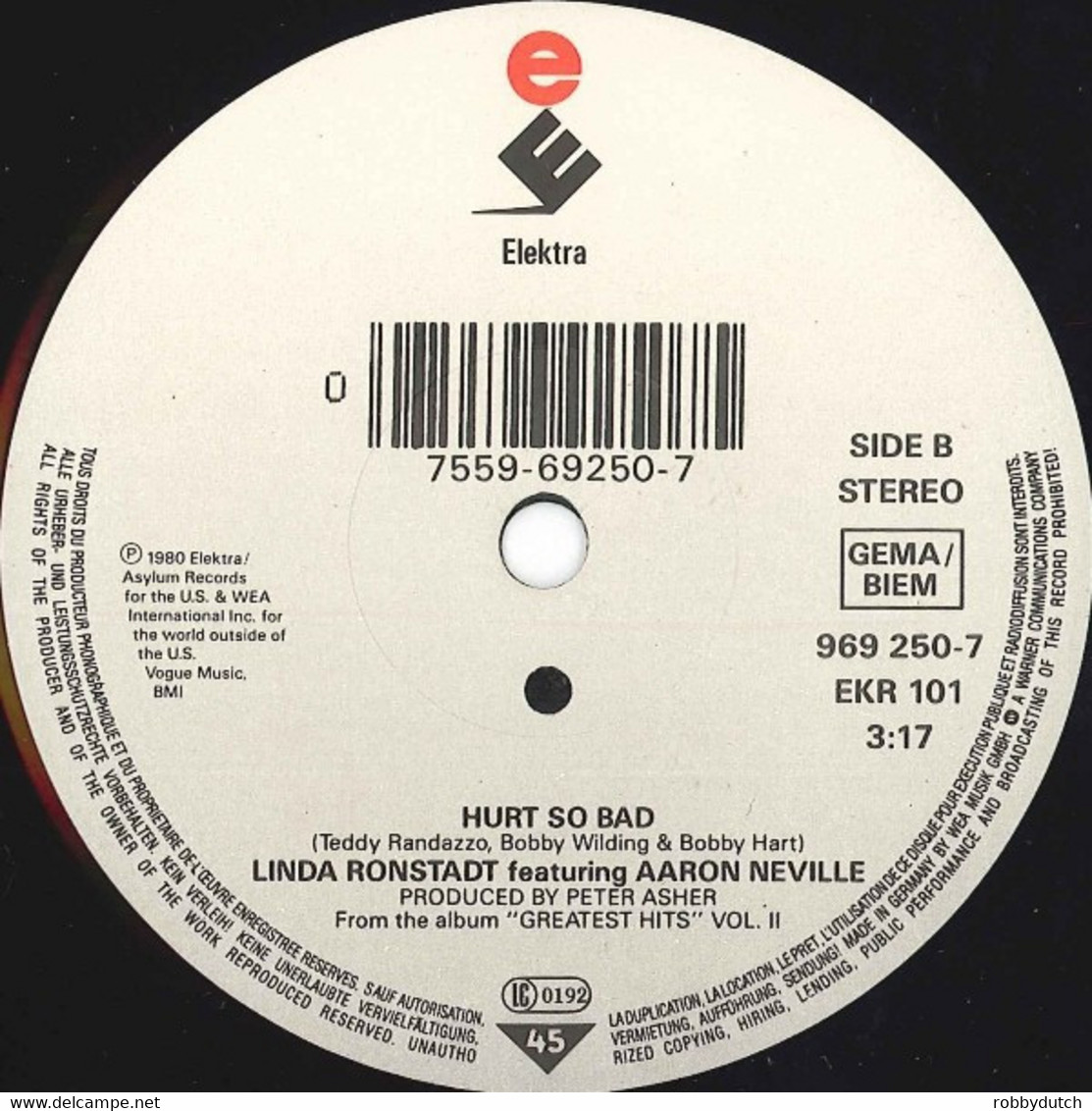 * 7" *  LINDA RONSTADT Feat. AARON NEVILLE - DON'T KNOW MUCH ( Europe 1989 EX-) - Country & Folk