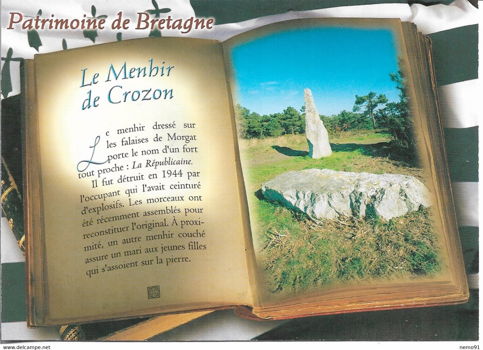 29 - CROZON - LIVRE OUVERT - LE MENHIR DE CROZON - CPM - VIERGE - - Crozon