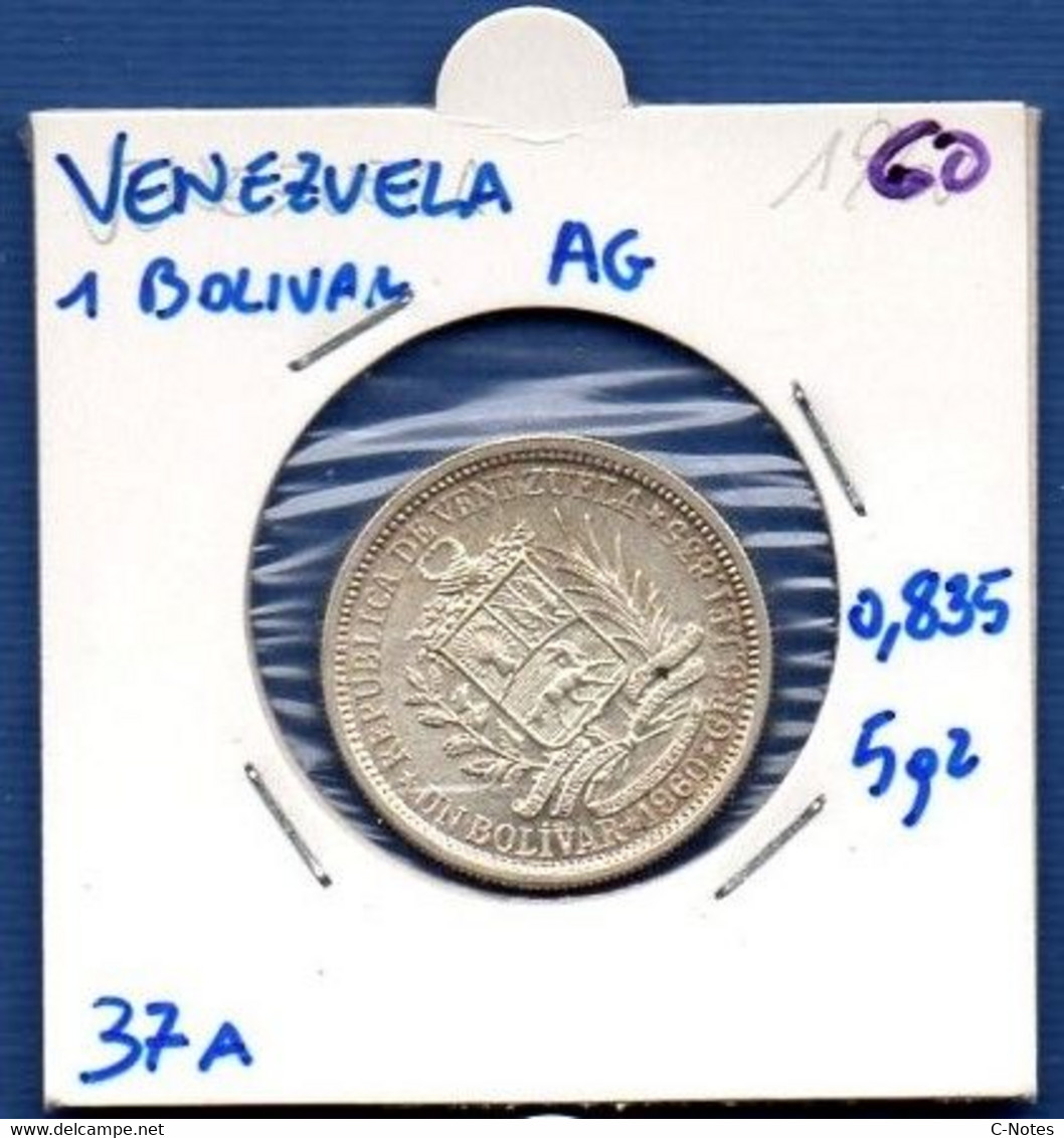 VENEZUELA - 1 Bolivar 1960 AUNC -  See Photos - SILVER - Km 37A - Venezuela