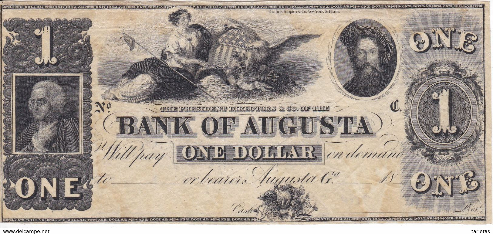 BILLETE DE ESTADOS UNIDOS DE 1 DÓLLAR DEL AÑO 1850 (BANKNOTE) BANK OF AUGUSTA - Biljetten Van De Verenigde Staten (1862-1923)