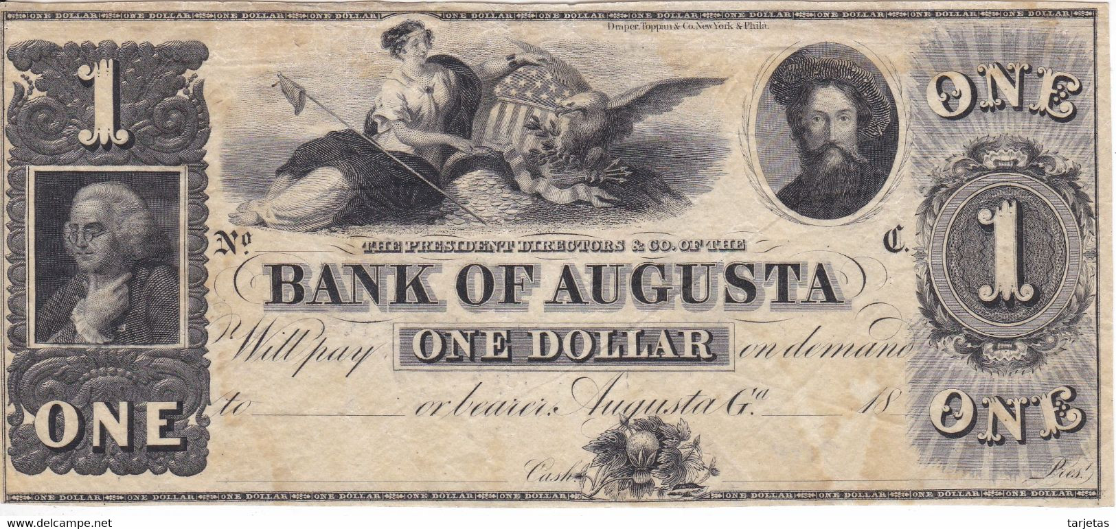 BILLETE DE ESTADOS UNIDOS DE 1 DÓLLAR DEL AÑO 1850 (BANKNOTE) BANK OF AUGUSTA - Billetes De Estados Unidos (1862-1923)