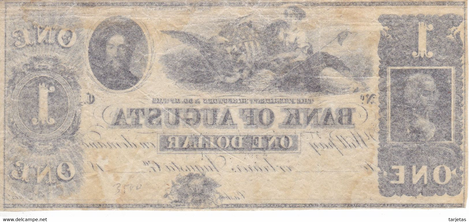 BILLETE DE ESTADOS UNIDOS DE 1 DÓLLAR DEL AÑO 1850 (BANKNOTE) BANK OF AUGUSTA - Billetes De Estados Unidos (1862-1923)