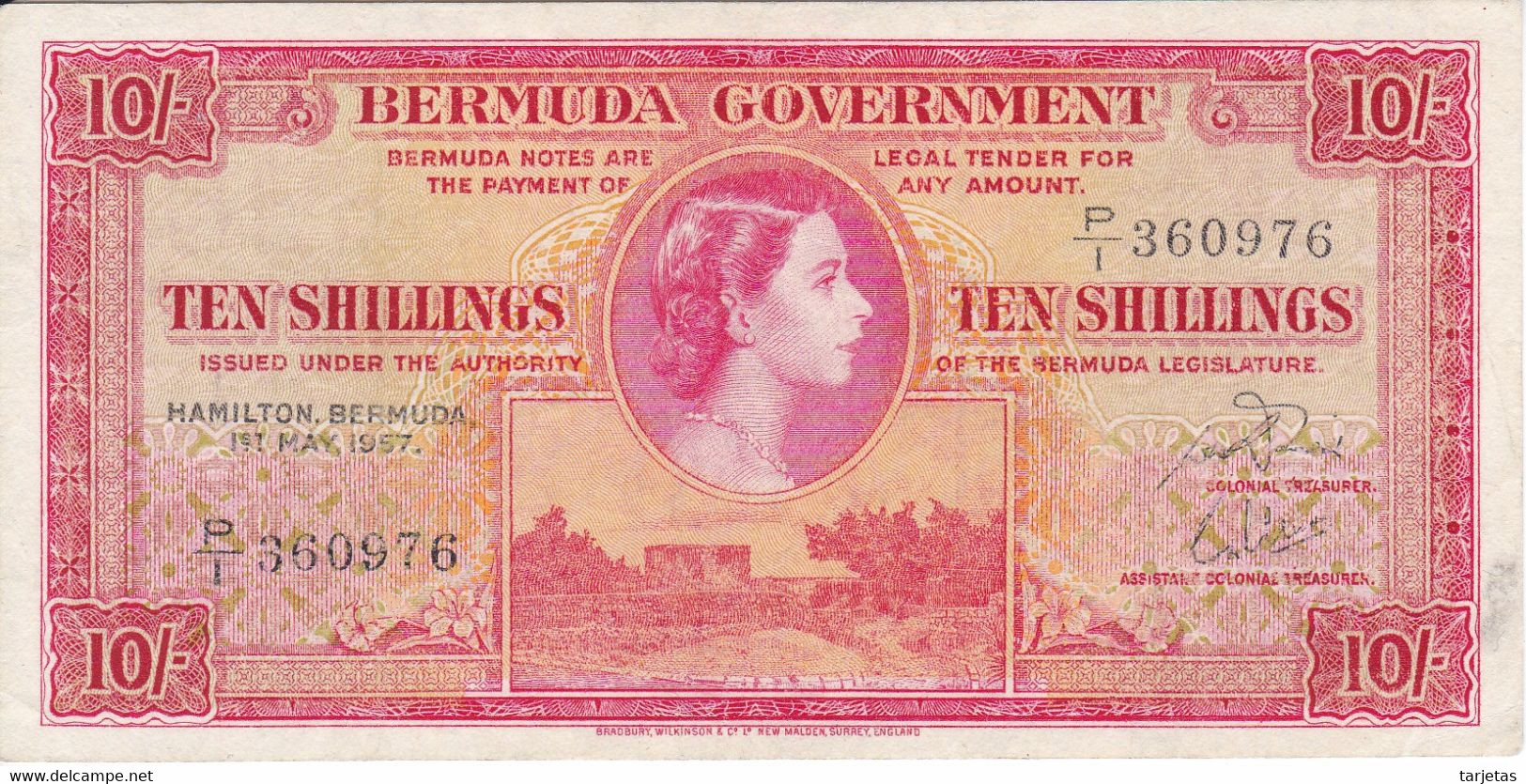 BILLETE DE BERMUDA DE 10 SHILLINGS DEL AÑO 1957 (BANKNOTE) - Bermude