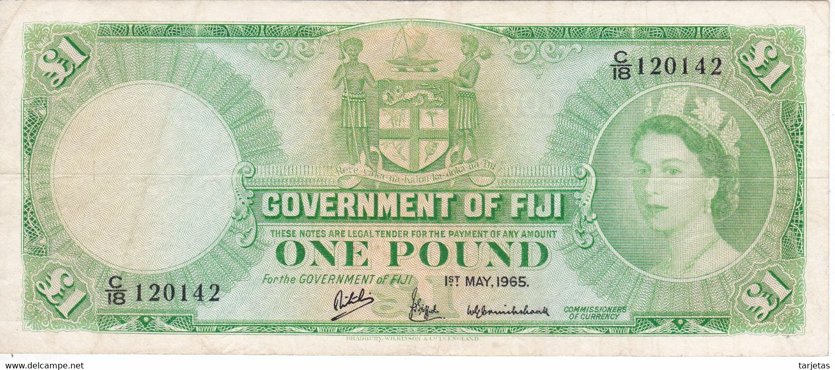 BILLETE DE FIJI DE 1 POUND DEL AÑO 1965    (BANKNOTE) - Figi