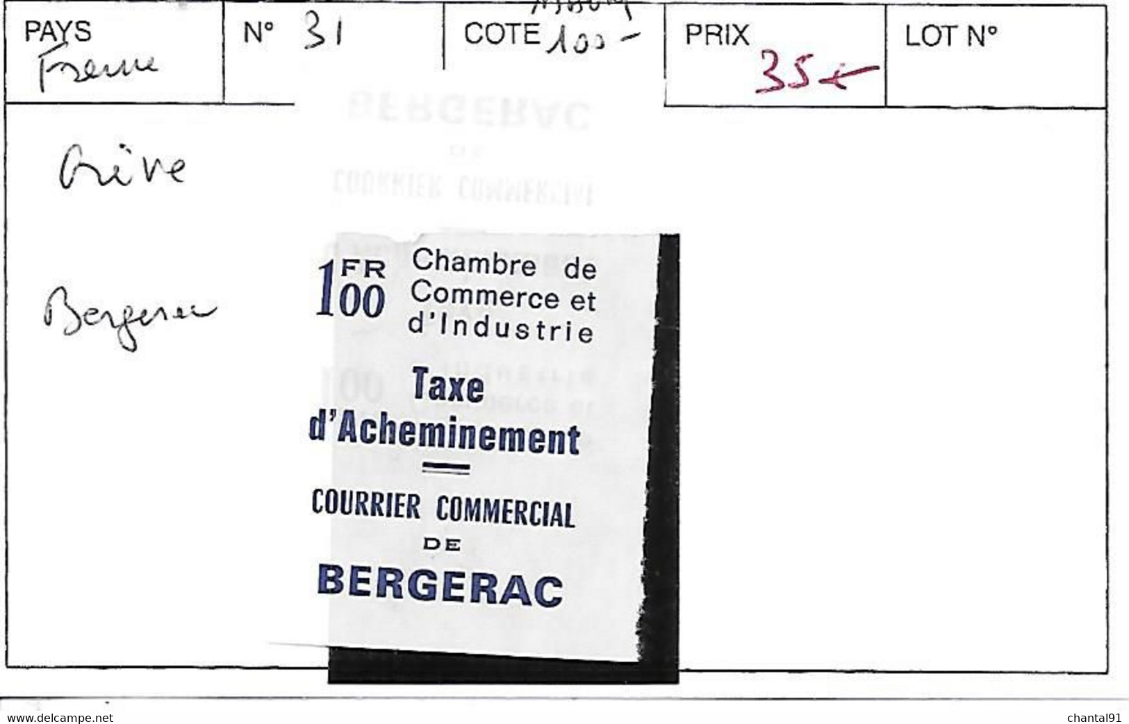 FRANCE N° 31 GREVE BERGERAC - Timbres