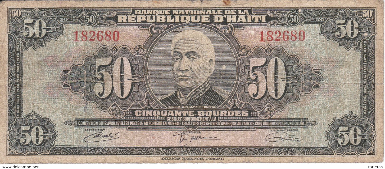 BILLETE DE HAITI DE 50 GOURDES DEL AÑO 1919 (BANK NOTE) - Haiti