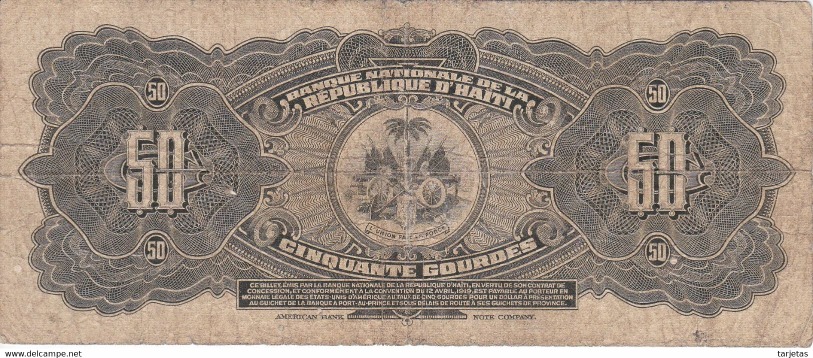 BILLETE DE HAITI DE 50 GOURDES DEL AÑO 1919 (BANK NOTE) - Haiti