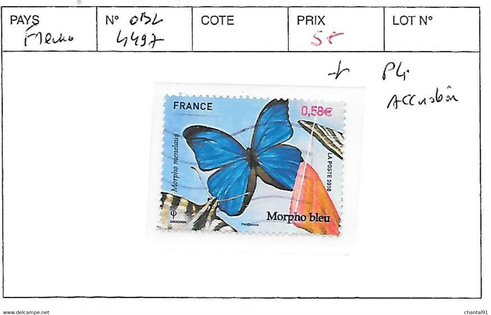FRANCE N° 4497 OBL PLI ACCORDEON - Used Stamps