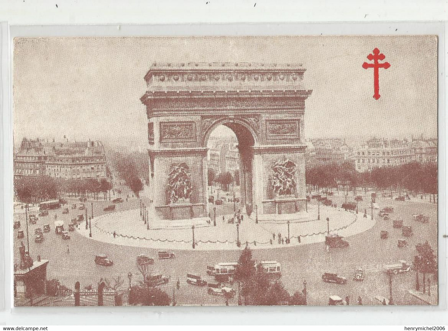 Paris 1944 De Agosto Homenagen Dos Comités Da Franca Combatente No Brasil Croix De Lorraine Arc De Triomphe Cartao Post - Guerre 1939-45