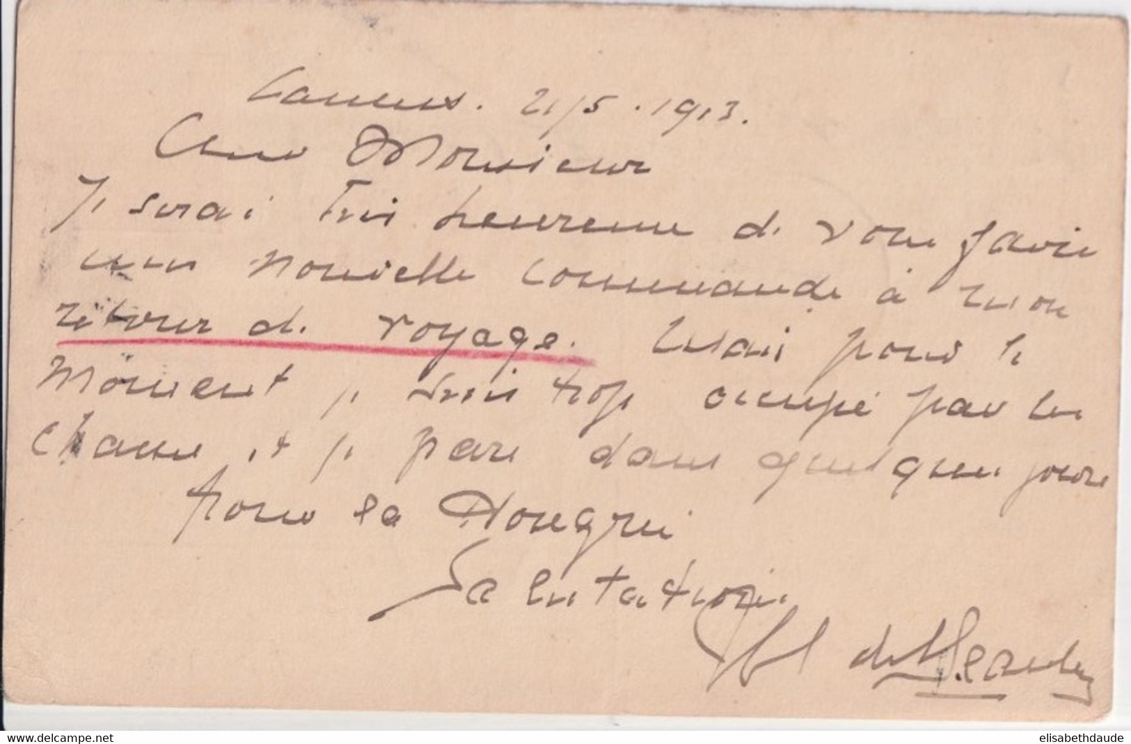 1913 - SEMEUSE / CP ENTIER REPONSE ALLEMANDE ! GERMANIA De CANNES GARE (ALPES MARITIMES)=> BLASEWITZ DRESDEN (ALLEMAGNE) - 1906-38 Semeuse Camée