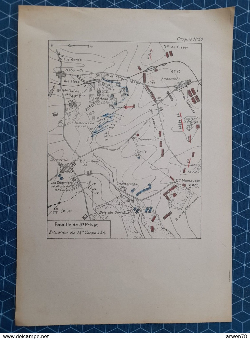 Carte Plan Champ De Bataille Guerre 1870 Combats De Saint Privat Gravelotte Le 18 Aout 3 Heure - Cartes Topographiques