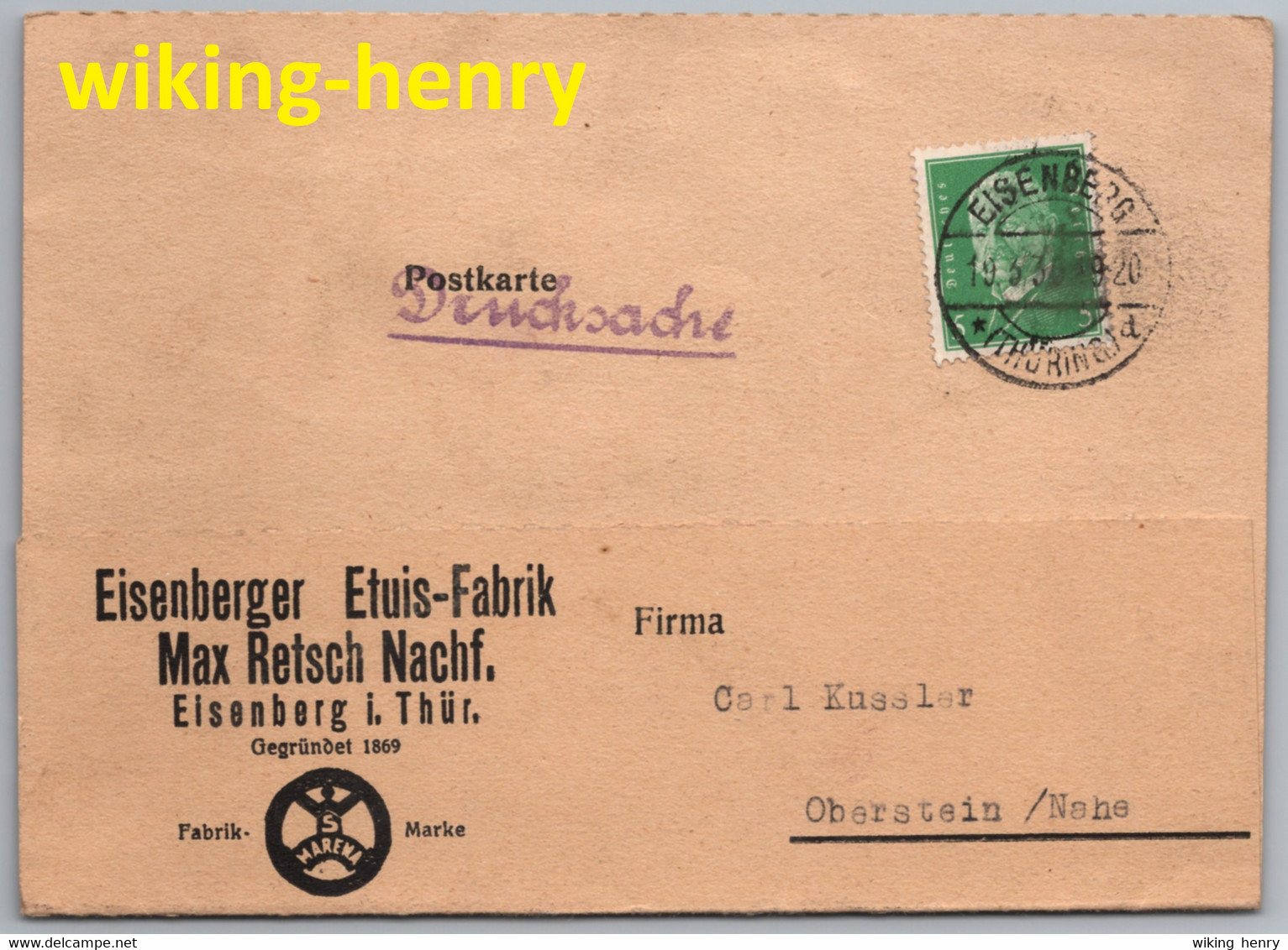 Eisenberg In Thüringen - Firmenkarte 1   Eisenberger Etuis Fabrik Max Retsch Nachfolger 1930 - Eisenberg