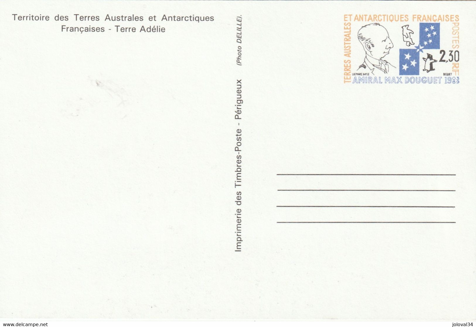 TAAF Yvert 1 CP Entier Postal Neuf - Amiral Max Douguet - Postal Stationery