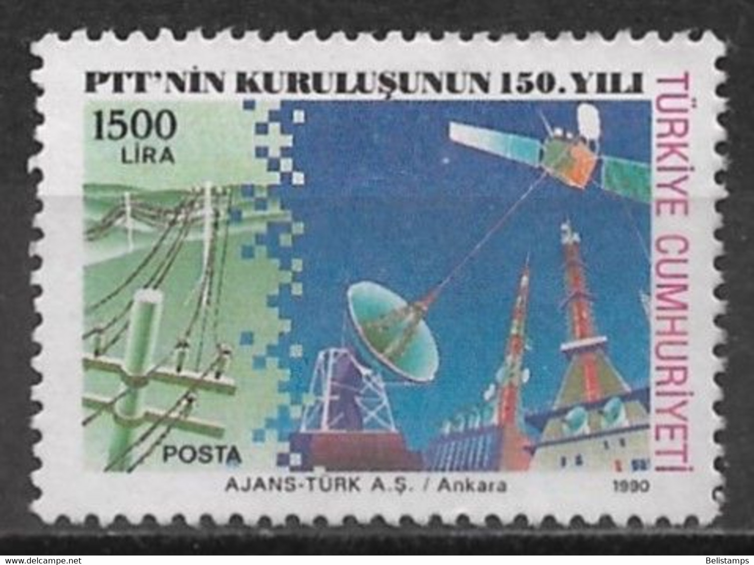 Turkey 1990. Scott #2494 (U) Communications, Power Lines, Satellite - Used Stamps