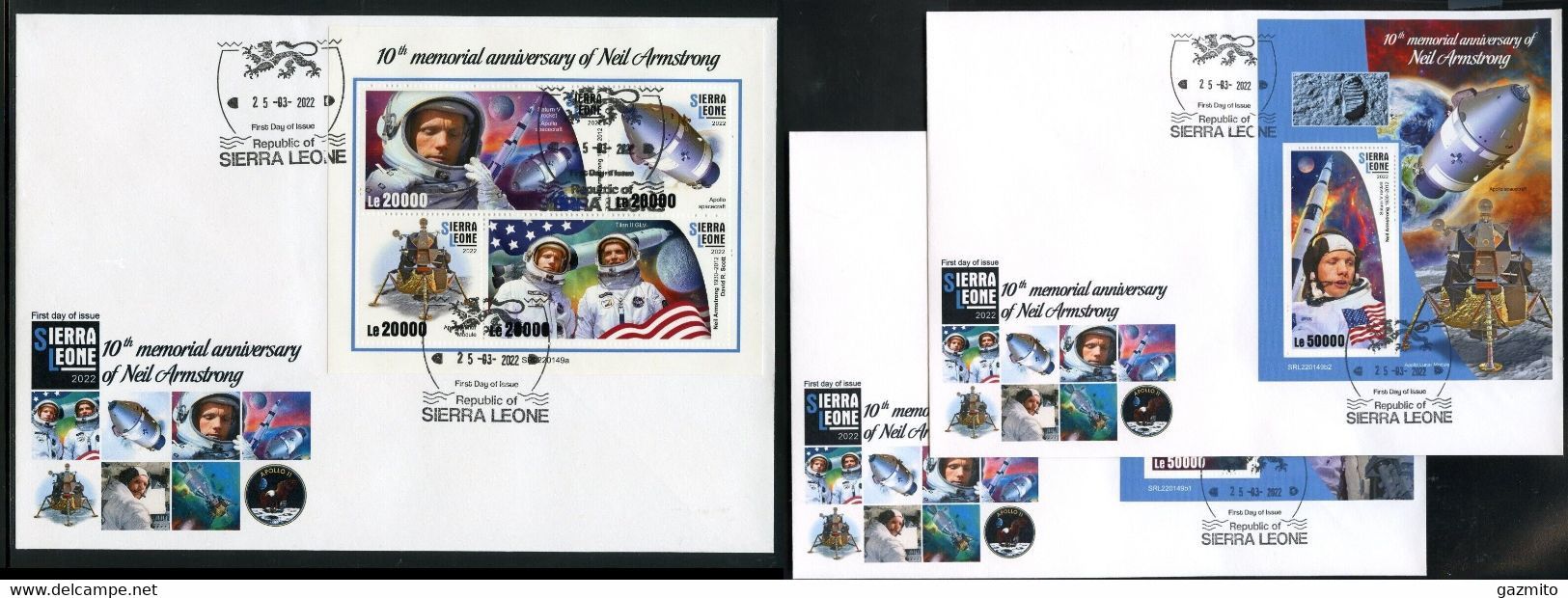 Sierra Leone 2022, Space, Armstrong, 4val In BF +2BF In 3FDC - Afrique