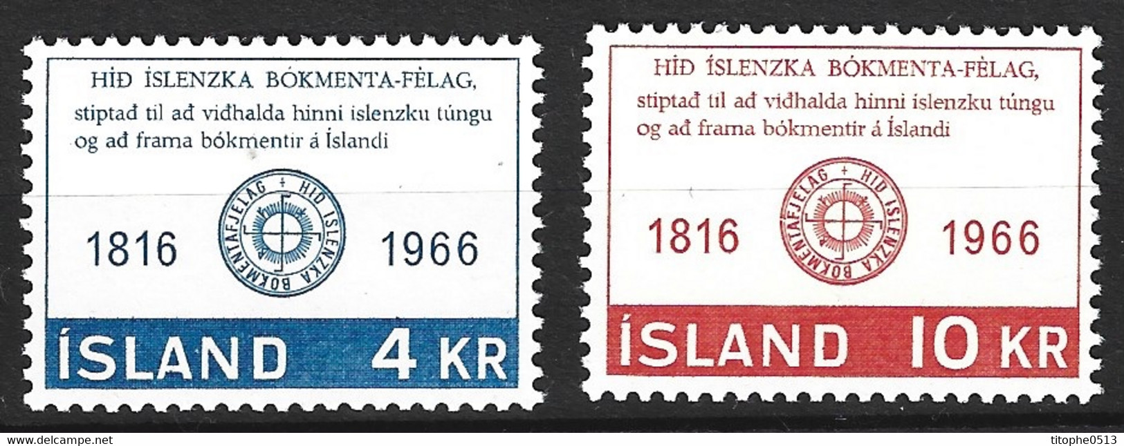 ISLANDE. N°361-2 De 1966. Société Nationale De Littérature. - Ecrivains