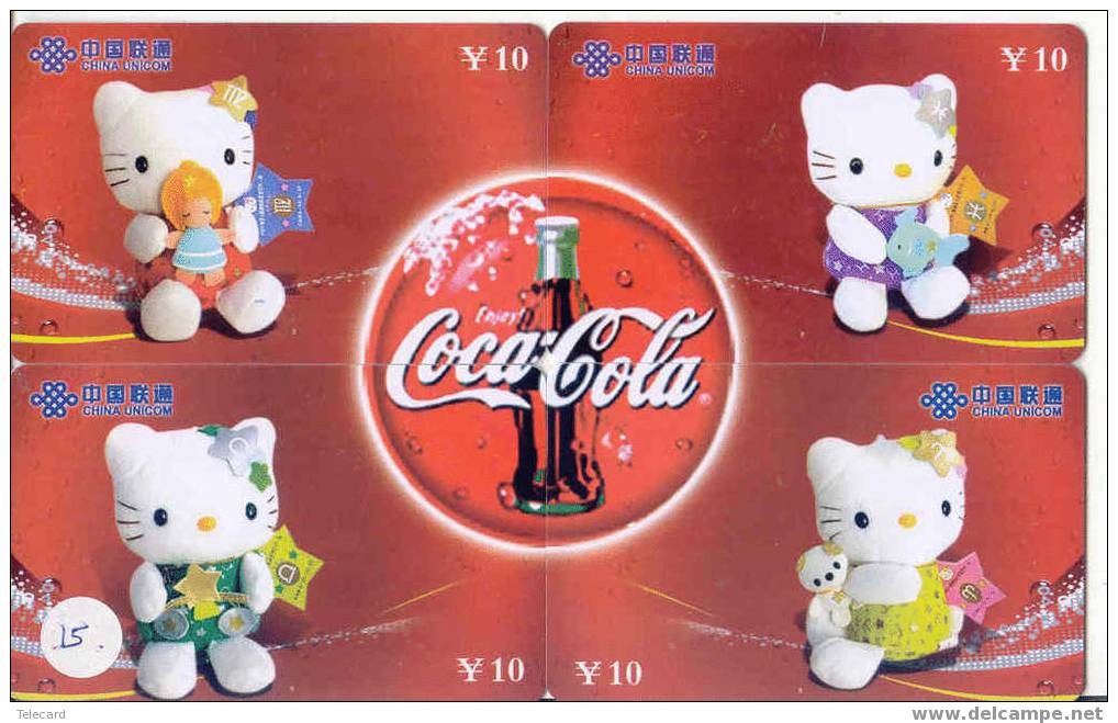 HELLO KITTY - COCA COLA  (15) Puzzle Of 4 Phonecards - Puzzle