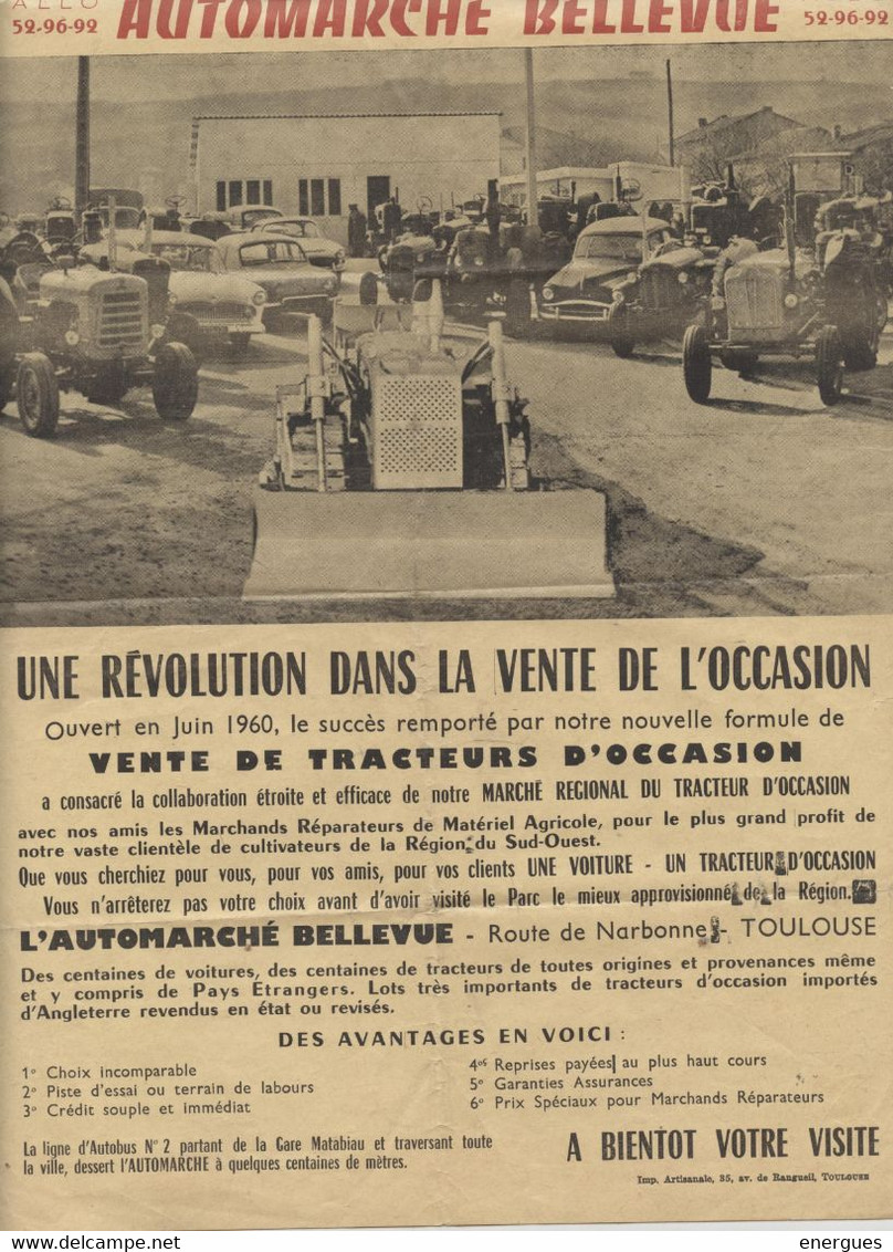 Toulouse, Affiche, Automarché Bellevue, Vente Tracteurs D'occasion,1960,Réparateurs Matériel Agricole, Cultivateurs - Tracteurs