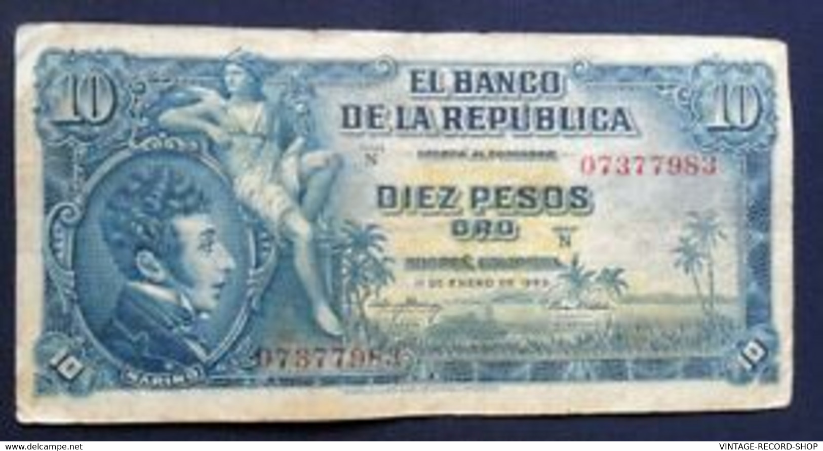 COLOMBIA BANKNOTE 10 PESOS 1953 P400a USA SELLER FREE SHIPPING - Colombie