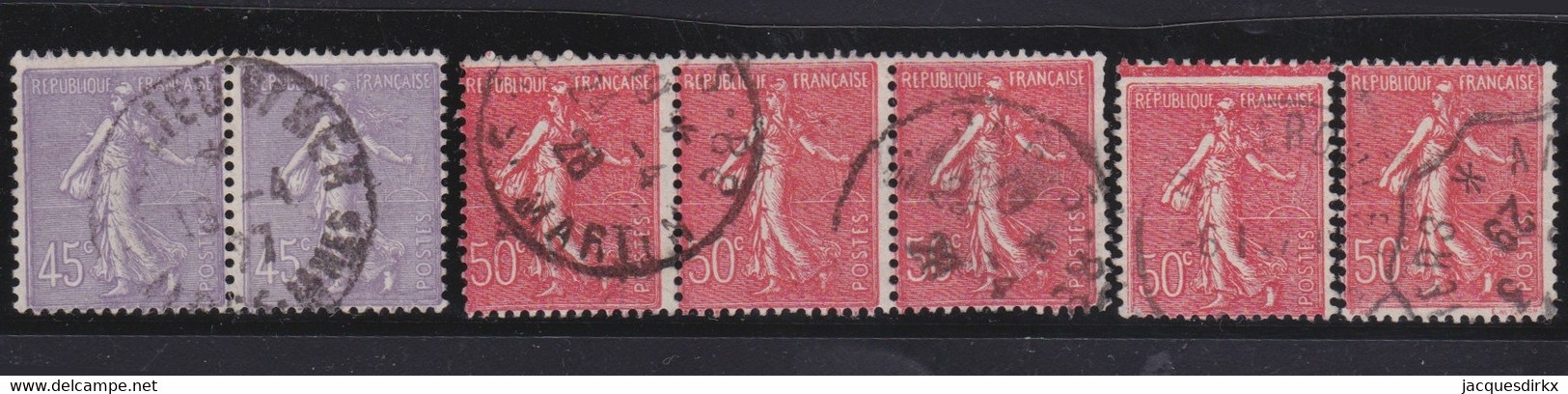 France   .    Y&T   .      7 Timbres       .    O     .     Oblitéré - 1903-60 Sower - Ligned