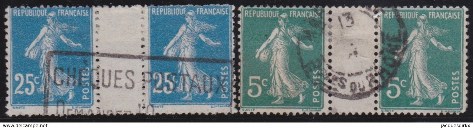 France   .    Y&T   .     2 Paires    .   O   .     Oblitéré - 1906-38 Semeuse Camée