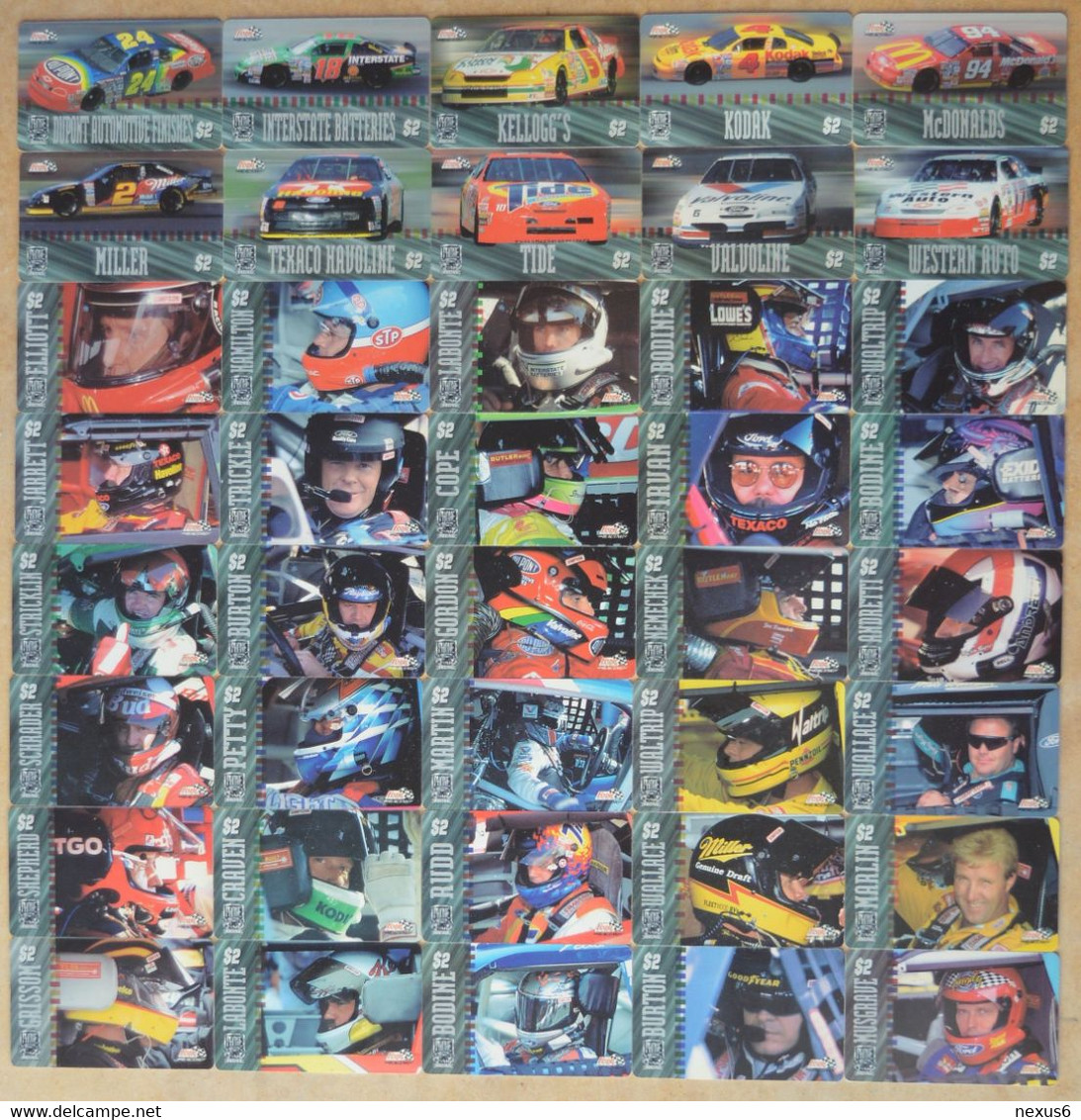 USA - Finish Line Racing - Nascar PhonePak '96 Complete Set 40 Cards (NO Signature), Remotes 2$, 9.500ex, All Mint - Collections