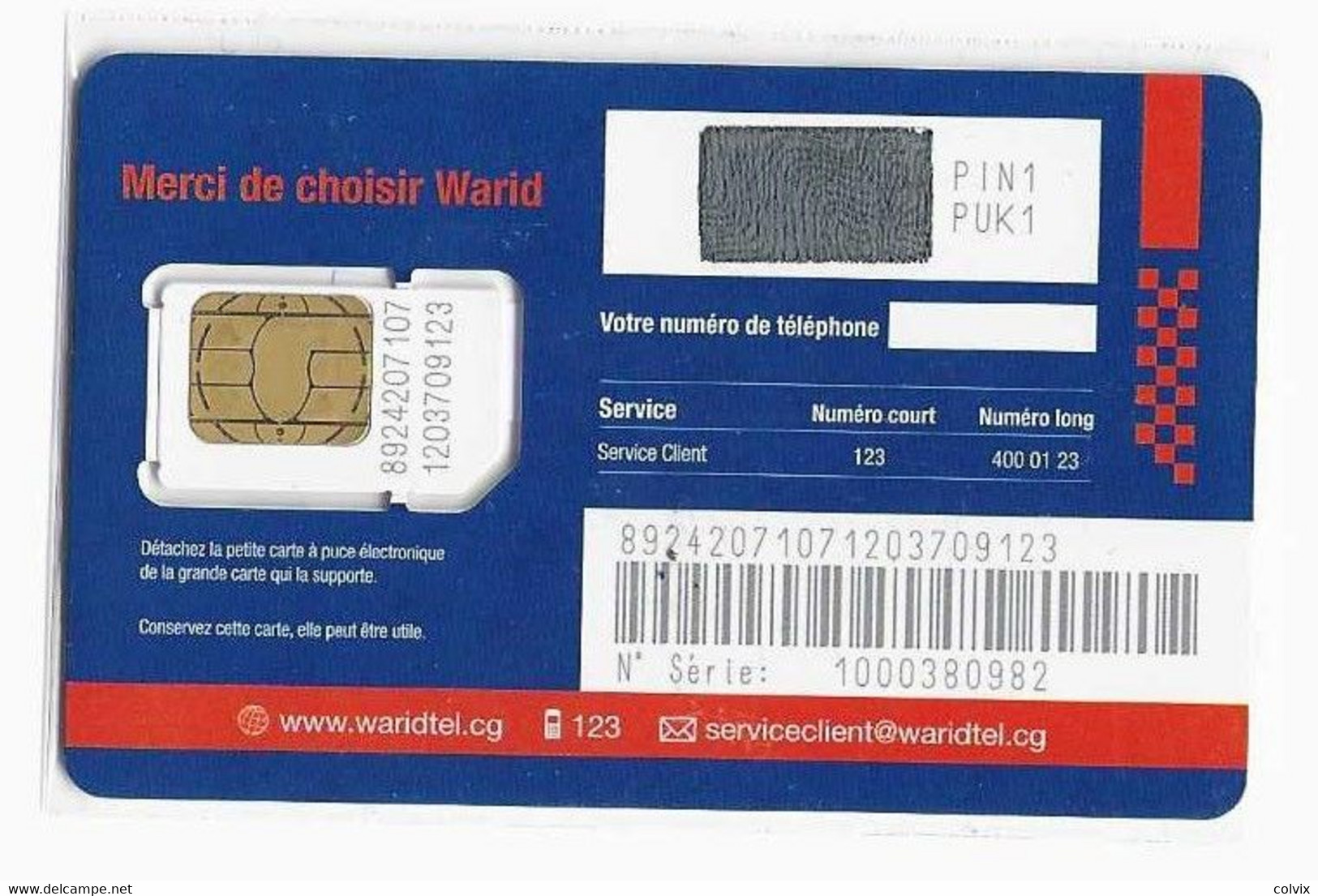 CONGO CARTE GSM WARID Verso Numeroté - Congo