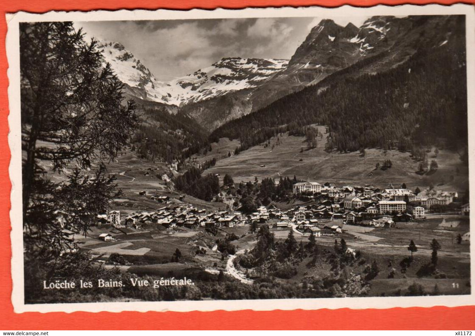 EAGR-12  Loèche-les-Bains Leukerbad  Vue Générale  Circulé 1939  Timbre Exposition Nationale Suisse. Perrochet Phot. 11 - Loèche