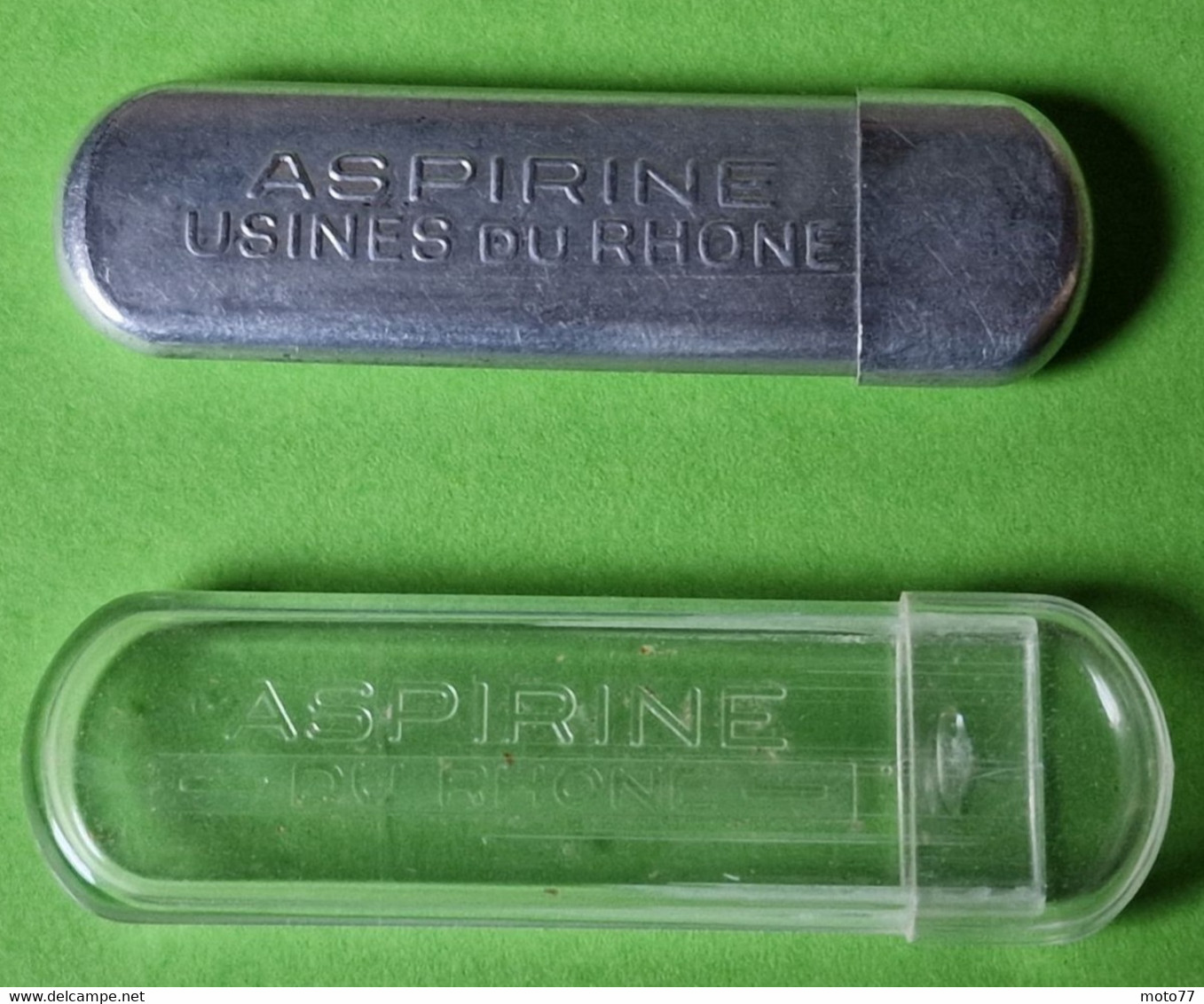 Lot 2 Anciennes Boite TUBE Plastique Et Aluminium - Médicament ASPIRINE Usines Du Rhône - Publicité Médicale - Vers 1960 - Boîtes