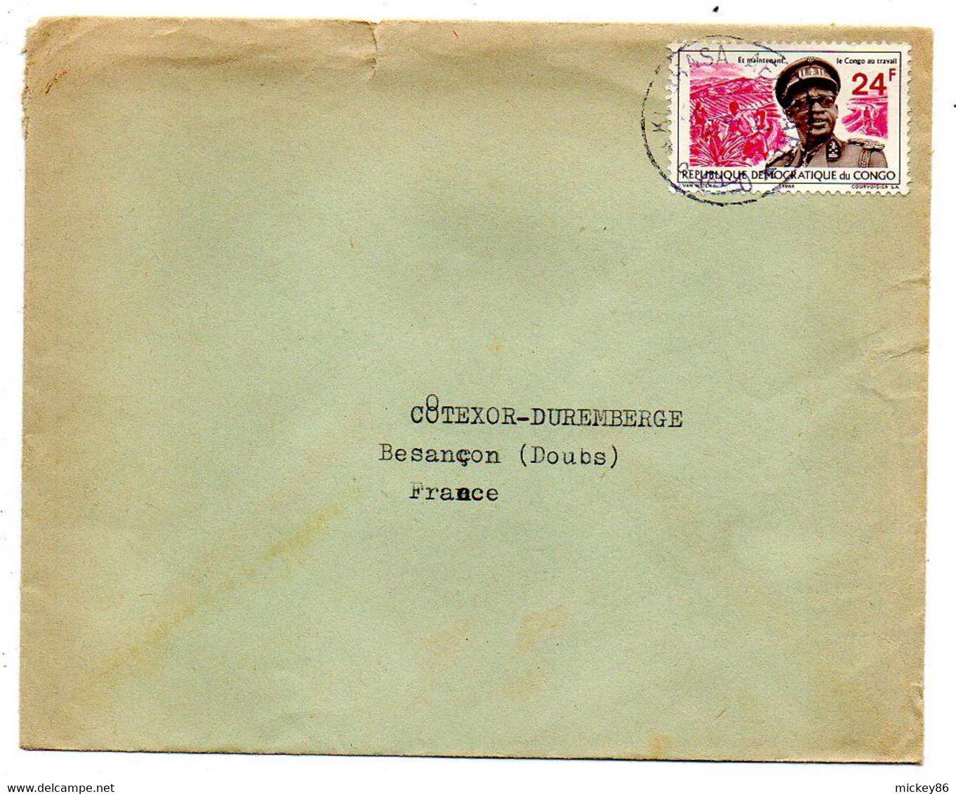 CONGO -1966--lettre De KINSHASA  Pour Besançon-25-- Tp "Le Congo Au Travail ".... Seul  Sur Lettre.........à Saisir - Covers & Documents