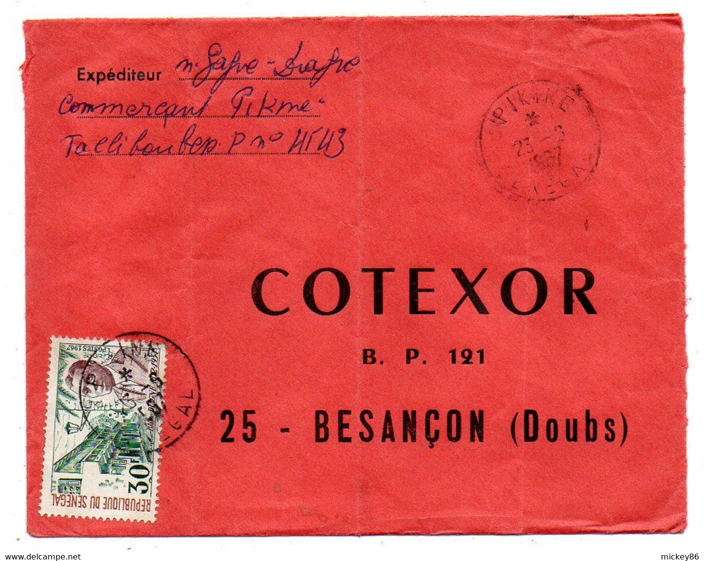 Sénégal -1967-  PIKINE  Pour Besançon-25-- Tp  Diagne    Seul Sur Lettre.......cachet...... - Senegal (1960-...)