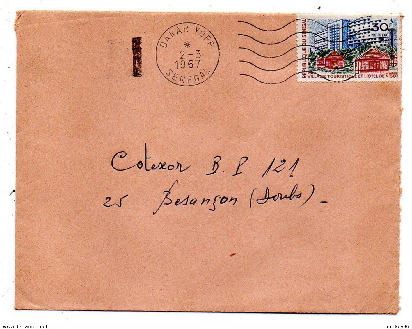 Sénégal -1967- DAKAR  Pour Besançon-25-- Tp Village Touristique Hôtel N'GOR....  Seul Sur Lettre... Cachet - Senegal (1960-...)