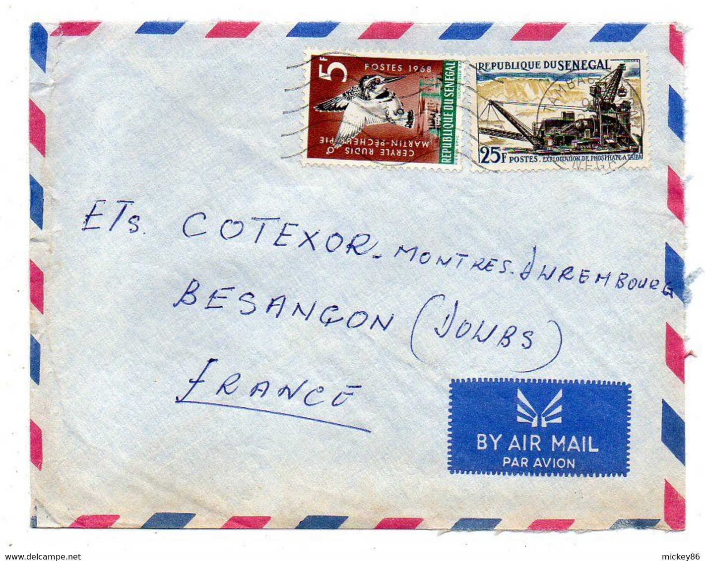 Sénégal -1968- TAMBACOUNDA Pour Besançon-25-- Tp  Oiseau, Exploitation Phosphate.... Sur Lettre... Cachet - Senegal (1960-...)