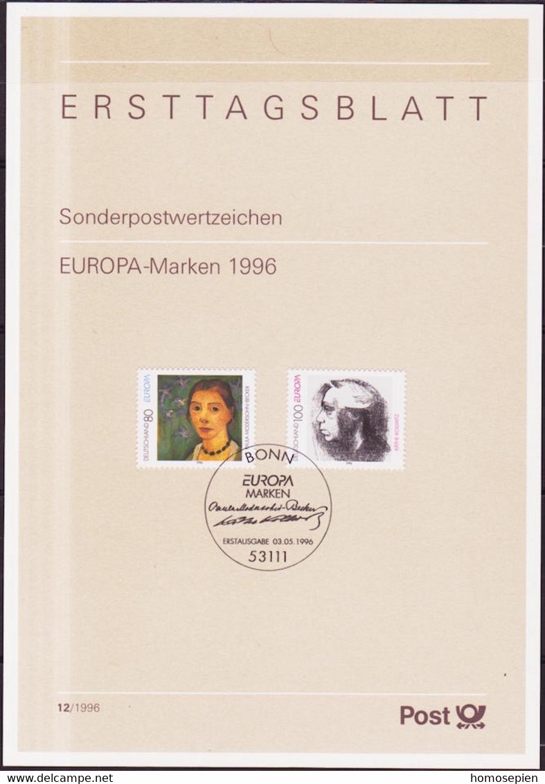 Allemagne Fédérale - Germany - Deutschland Encart 1966 Y&T N°1686 à 1687-ETB12 - Michel N°1854 à 1855-ETB12 - EUROPA - 1e Dag FDC (vellen)