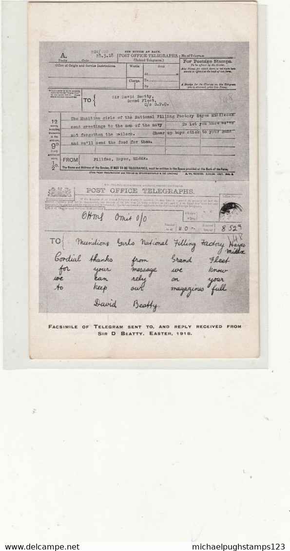 G.B. / Telegram Postcards / Admiral Beatty / Munitions / Royal Navy - Non Classés