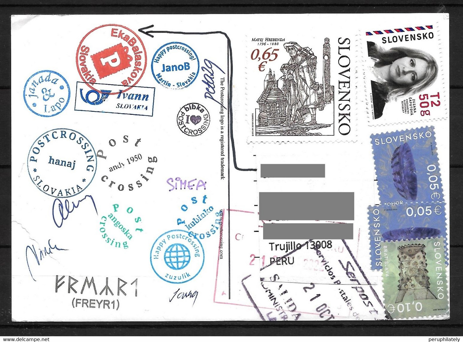 Slovakia Airplane Postcard With Zuzana Caputova President & Recent Used Stamps Sent To Peru - Gebraucht