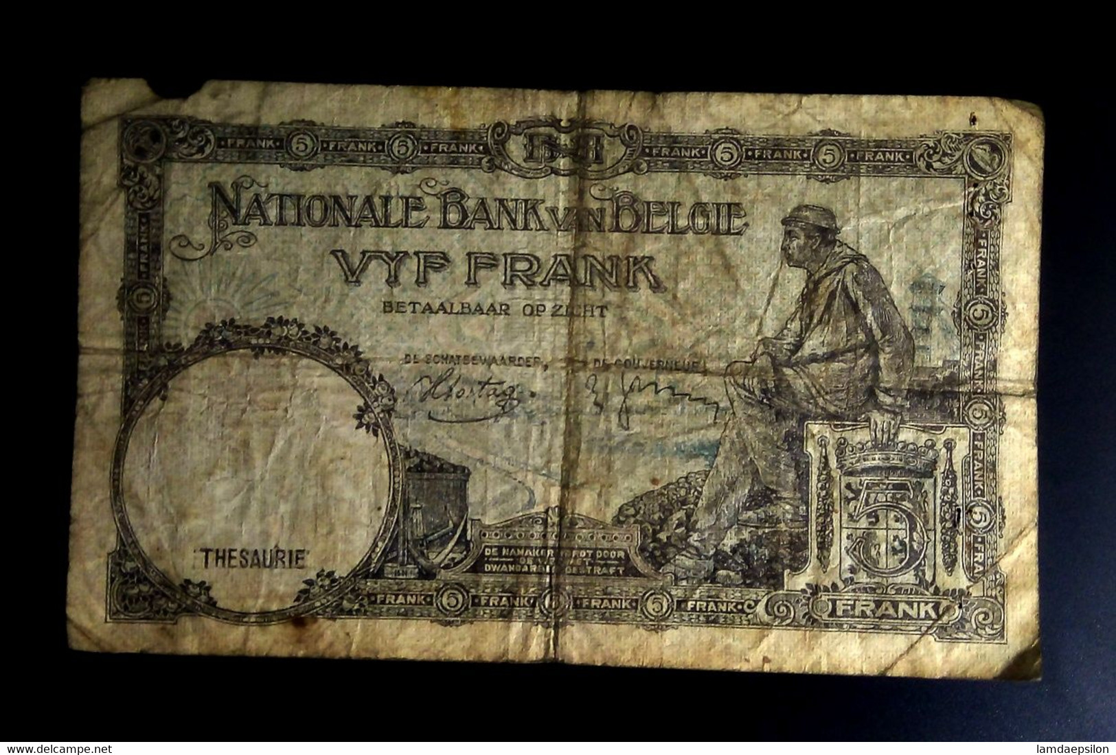 A7  BELGIQUE    BILLETS DU MONDE   BELGIUM  BANKNOTES  5 FRANCS 1938 - [ 9] Verzamelingen