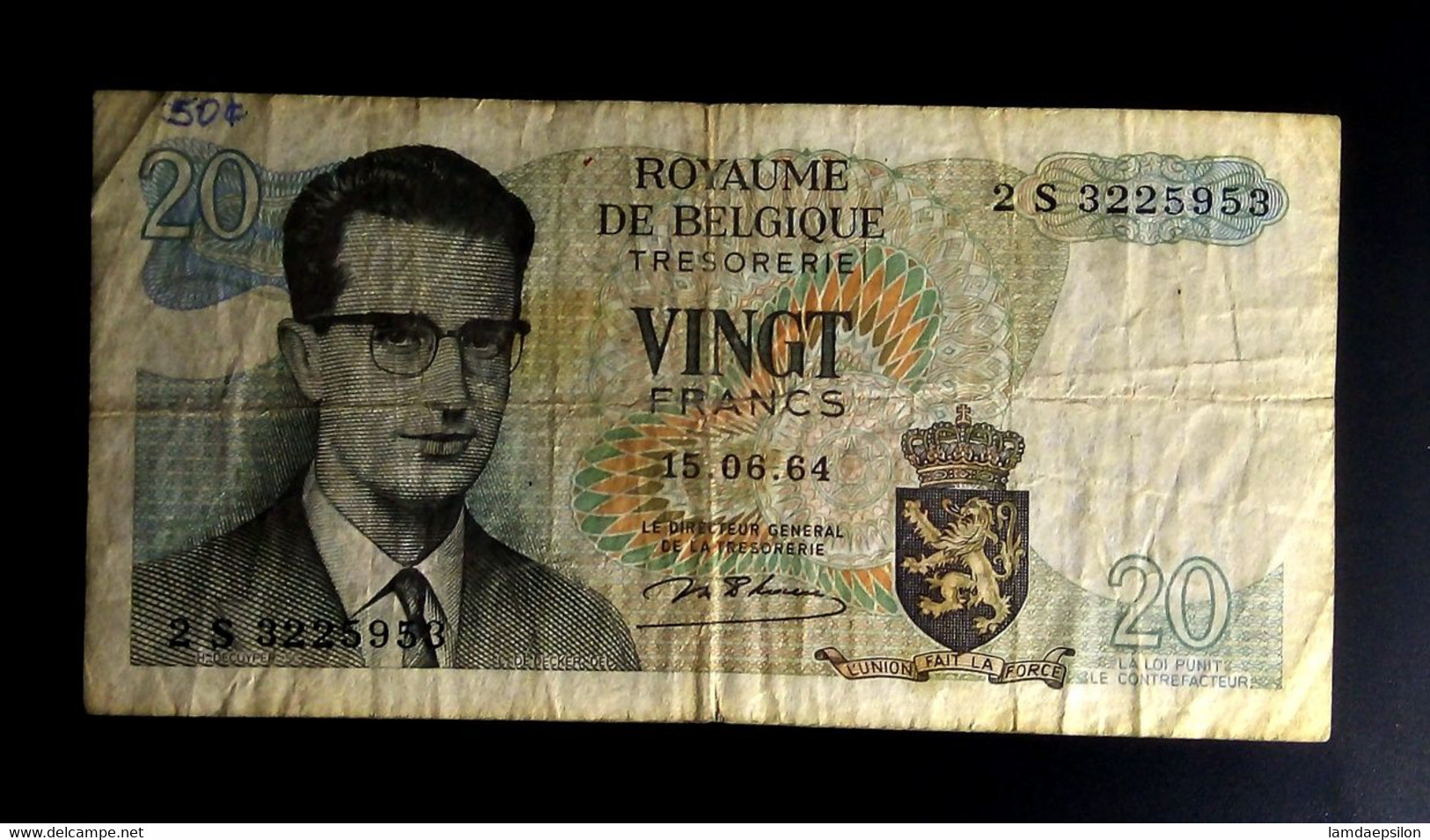 A7  BELGIQUE    BILLETS DU MONDE   BELGIUM  BANKNOTES  20  FRANCS 1964 - [ 9] Collezioni