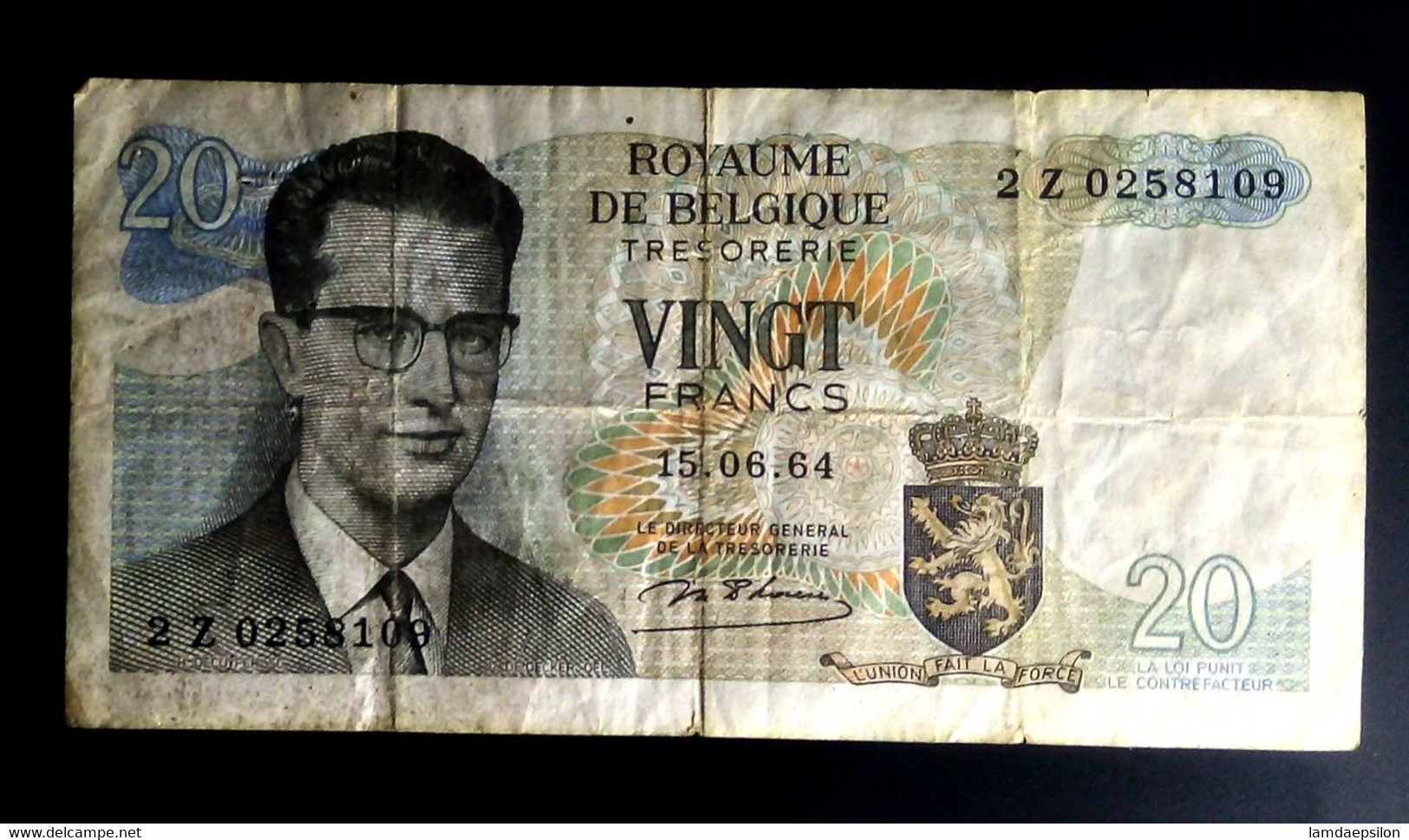 A7  BELGIQUE    BILLETS DU MONDE   BELGIUM  BANKNOTES  20  FRANCS 1964 - [ 9] Sammlungen